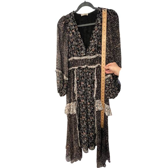 Ulla Johnson XS Primrose Dark Floral Silk Dress Boho Patchwork Long Sleeve 0 2 - Picture 11 of 12